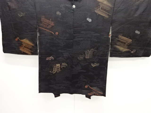 JAPANESE ANTIQUE HAORI / TAISHO ROMAN STYLE / SILK / URUSHI / WOVEN MANSION